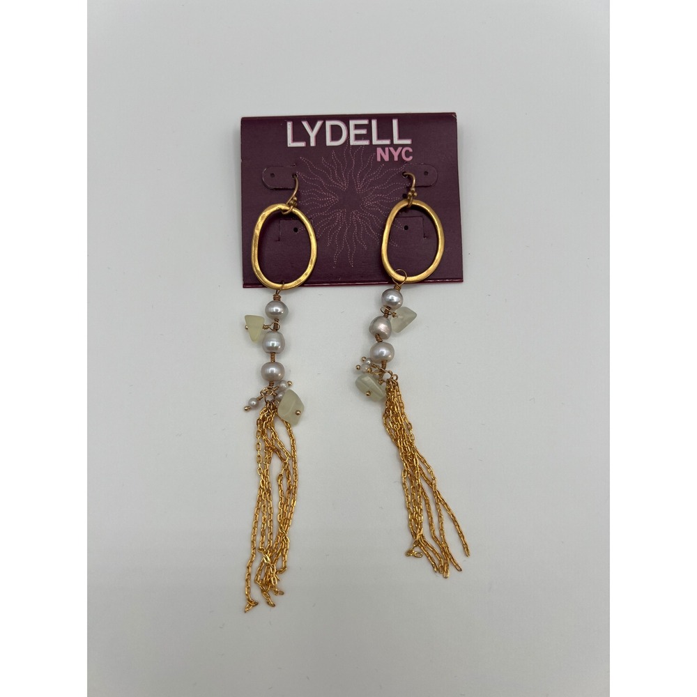 Lydell NYC Gold Tone Pearl Stone Tassel Drop Earrings 121096 Boho Statement